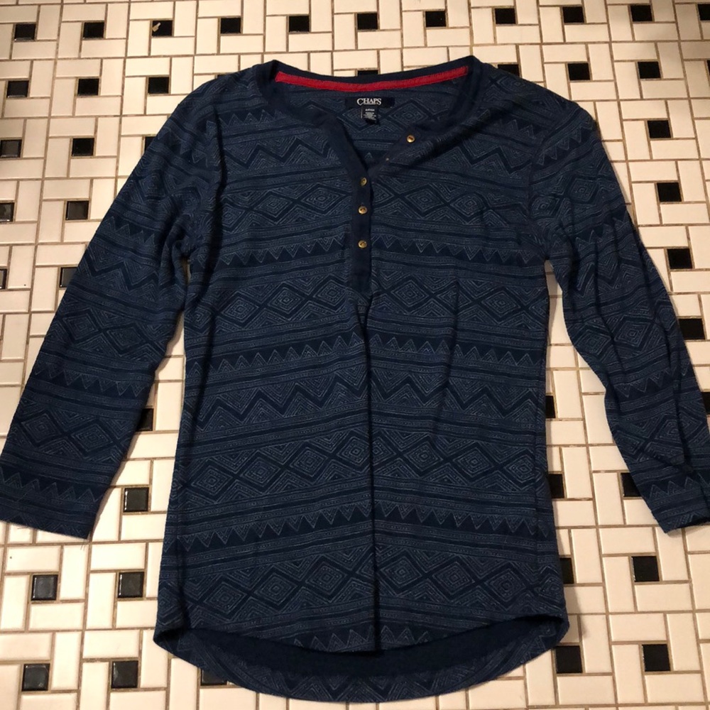 half sleeve blue aztec patterned shirt